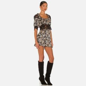 Free People Black and Cream Floral Mini Dress